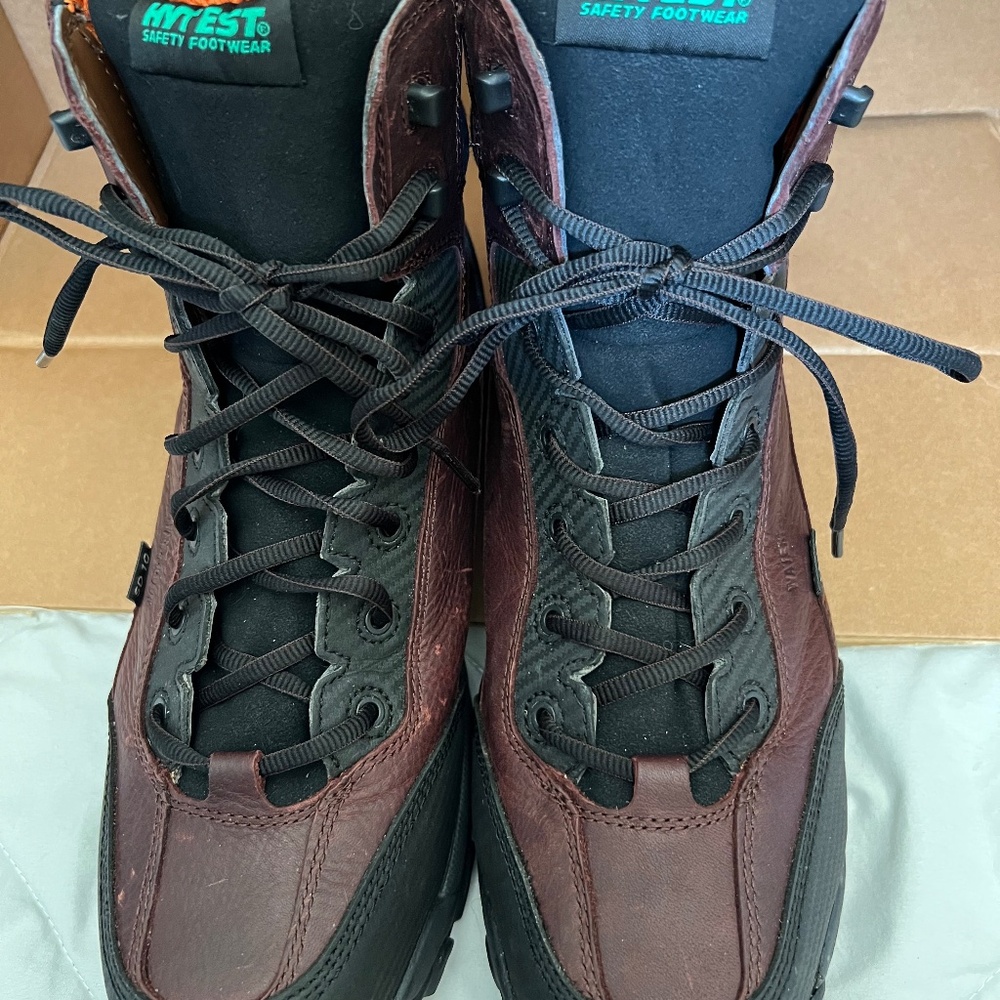 MEN’S SIZE 13W HYTEST LEATHER COMPOSITE TOE BOOTS
